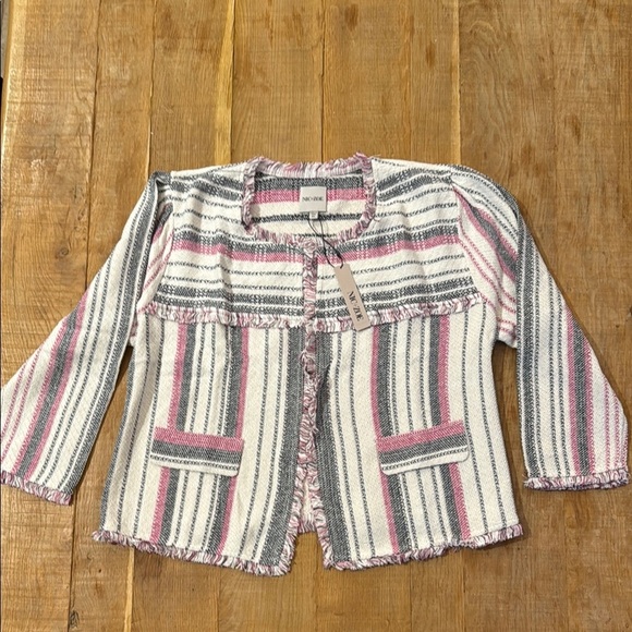 NIC+ZOE Striped Jacket in Pink, Gray, and Cream - Picture 1 of 5